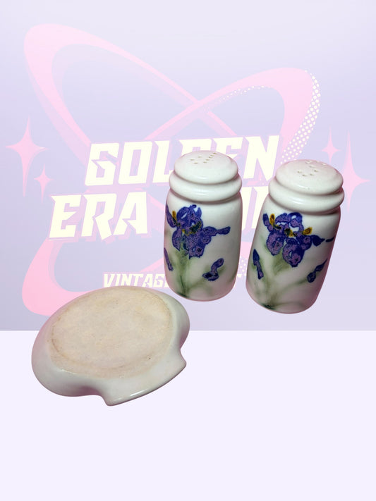 Clouds Folsom ceramic hand-painted salt/pepper shakers and spoon rest (1994)