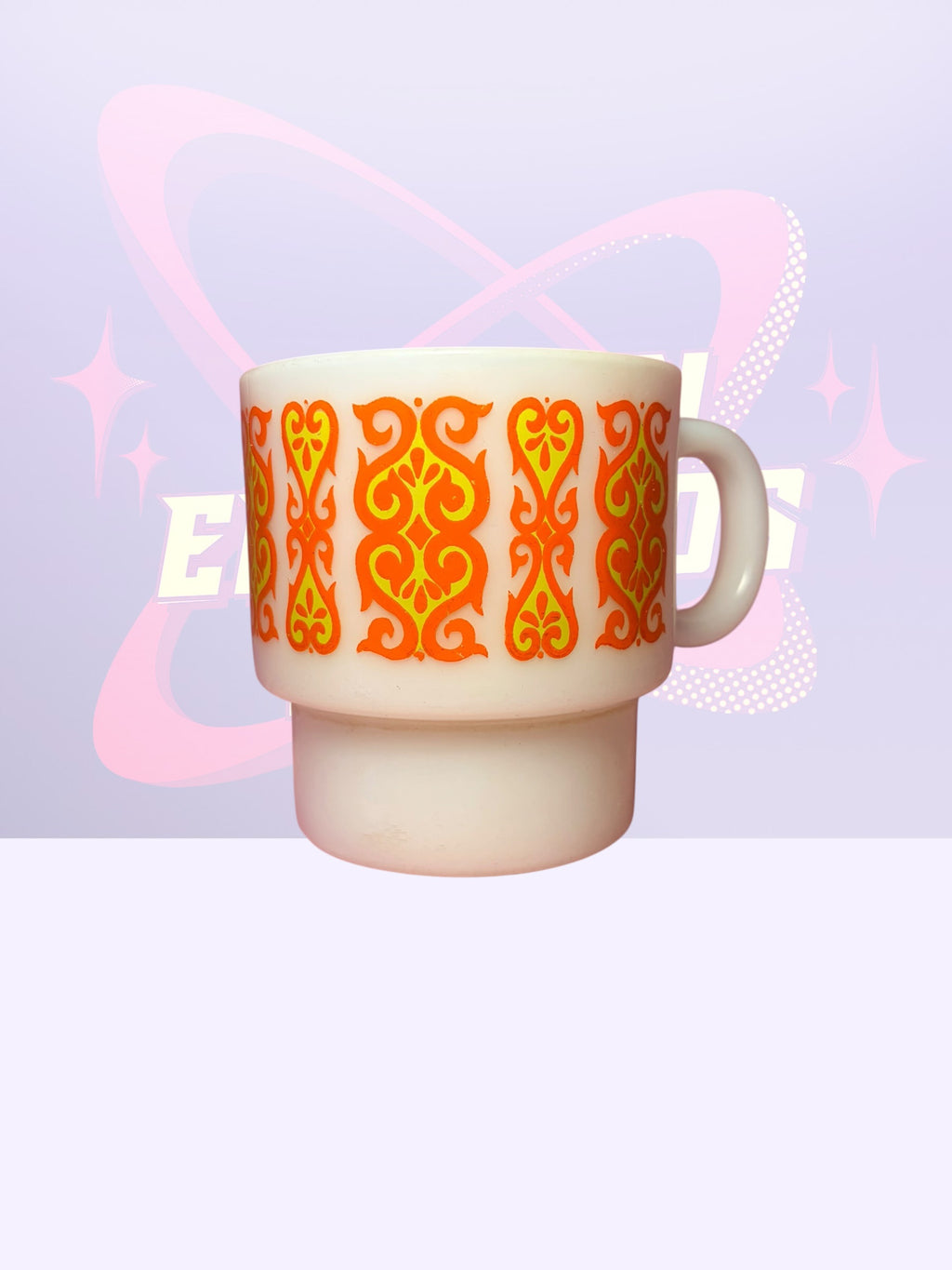 “Tribal Scroll” Fire King Anchor Hocking stackable cup (60’s)