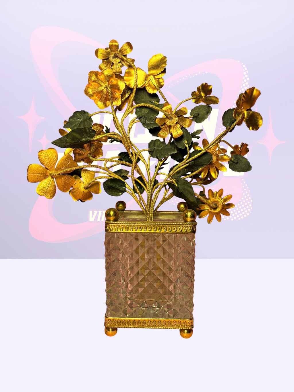 French Gilt Bronze & Cut Crystal Floral Topiary Cachepot (1950’s)
