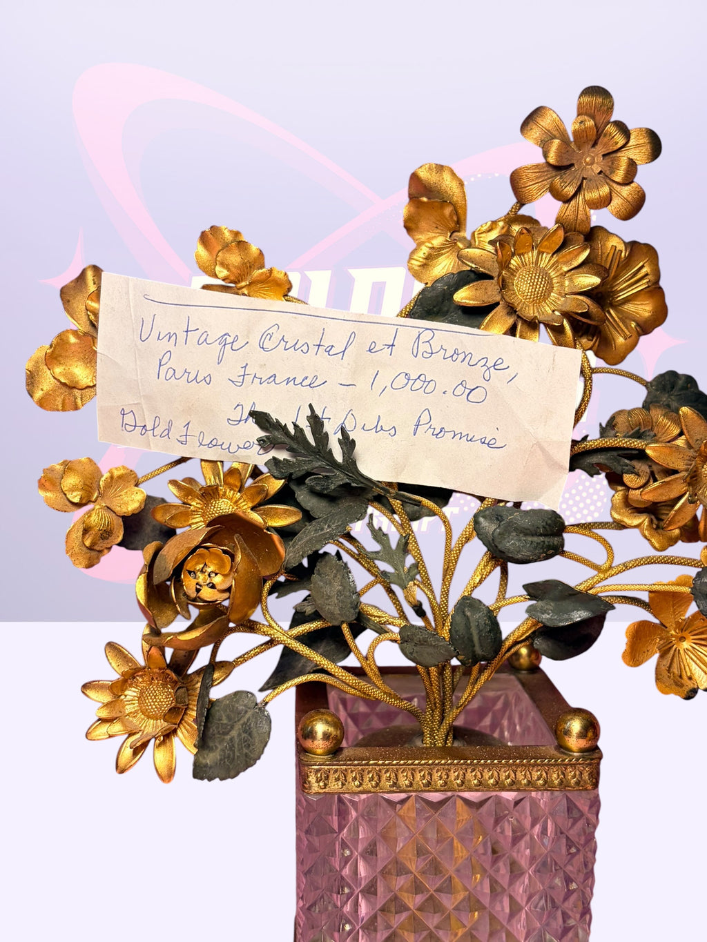French Gilt Bronze & Cut Crystal Floral Topiary Cachepot (1950’s)